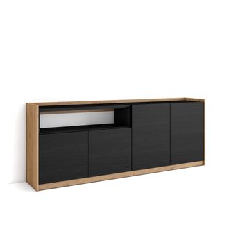 Skraut Home Skraut Home - Aparadores Para Sal&oacute;n, 207x37x80cm, 4 Puertas, Armario, Zapatero, Negro Y Roble