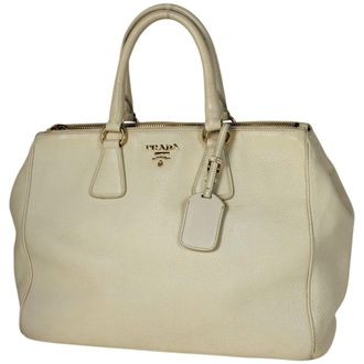 Prada Ivory Leather Handbag Tote Bag (Pre-Owned)