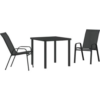 vidaXL Conjunto De Comedor De Jard&iacute;n 3 Pcs Negro Textileno Y Acero Vidaxl