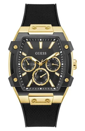 Guess Multifunction Silicone Strap Watch, 44mm x 51mm in Black at Nordstrom