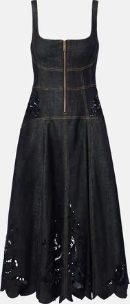 Self Portrait Broderie anglaise denim midi dress