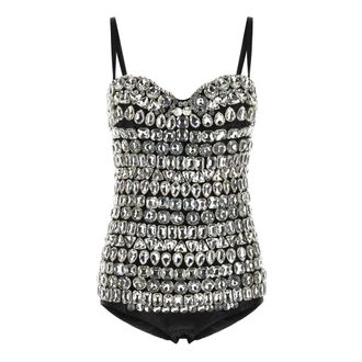 Dolce & Gabbana Crystal-Embellished Bodysuit - female - Dolce & Gabbana - Swimsuits - Gray - S - Swimwear