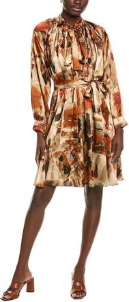 Gracia Satin Print Tie-Neck Midi Dress