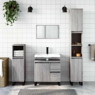 vidaXL Armario De Ba&ntilde;o Madera Contrachapada Gris Sonoma 65x33x60 Cm Vidaxl