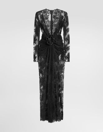 Dolce & Gabbana Lace Dress With Bow - Woman Dresses Black 42