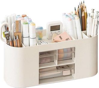 No Brand Caja Organizadora De Escritorio Con Portal&aacute;pices, 10 Compartimentos, Gran Capacidad, Caj&oacute;n Transparente De Doble Capa, Para L&aacute;pices, L&aacute;pices De Colore