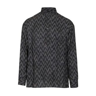 Giorgio Armani Chevron-print Viscose and Silk Shirt - male - Giorgio Armani - Casual Shirts - Blue - M - Shirts