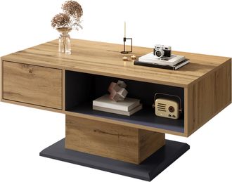 STILVORA Mesa De Centro Con Almacenamiento De Doble Cara Y Compartimento Interior, Estilo Moderno, En Aglomerado, Gris Roble