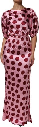 Dolce & Gabbana Womens Polka Dot Silk Satin Maxi Dress Pink Elastane