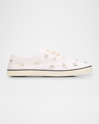 Miu Miu Embellished Canvas Low-Top Sneakers