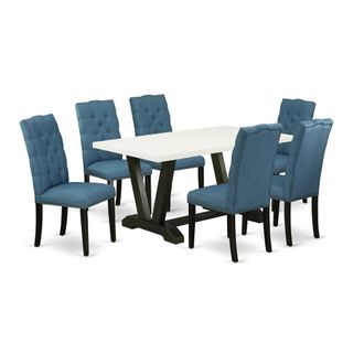 East West Furniture 7-Piece Gorgeous Rectangular Table Set an Outstanding Linen White dining table Top and 6 Lovely Linen Fabric Dining Chairs