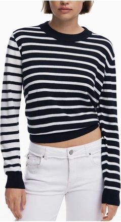 Desigual Zwarte Wollen Dames Trui Strepen Texturen - Dames - Ronde hals truien - Veelkleurig - XS - Wol - Truien & Vesten