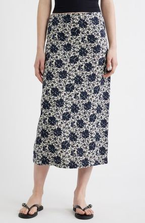Madewell Floral Print Linen Midi Skirt in Oat at Nordstrom, Size 10