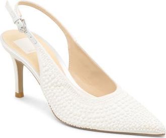 Dolce Vita Elasi Pearl Pointed Toe Slingback Pump in True White Satin at Nordstrom, Size 7.5