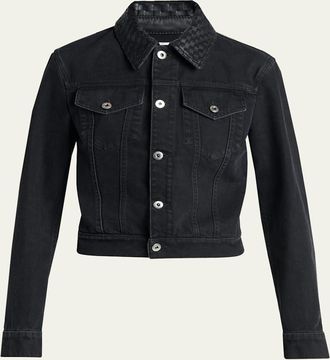 Bottega Veneta Intrecciato-Collar Faded Black Denim Jacket