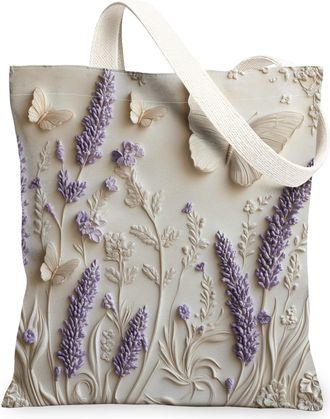 Generic Spring Relief Lavender Flower Canvas Tote Bag for Shopping 13x15, Luxury Floral Wildflower Reusable Grocery Print Bag for Women, Garden Beach Aestheti