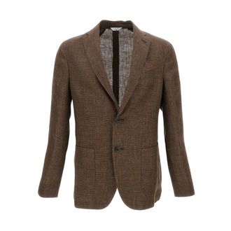 Boglioli Blazers, male, Brown, Size: L Giacca monopetto in lino