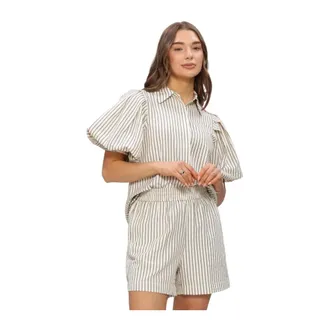 Notre-V Overhemden, Dames, Beige, XS, Linnen, Dames Blouses Nv-hinka Crepe Stripe