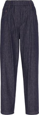 Brunello Cucinelli elasticated-waist tapered jeans - women - Cotton - 40 - Blue