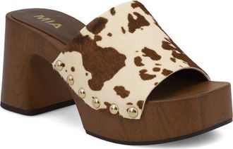 Mia Emmerie Genuine Calf Hair Platform Slide Sandal in Brown Cow at Nordstrom, Size 6.5