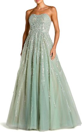 Mac Duggal Mesh Sequin Strapless Sweetheart Neck Ballgown in Seafoam at Nordstrom, Size 2