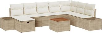 vidaXL Garden Sofa Set with Cushion 9 pcs Beige Poly rattan Vidaxl