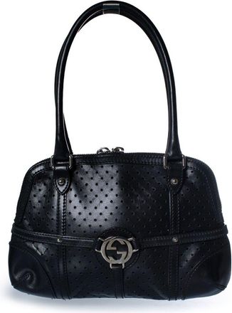 Gucci Black Leather Perforated Gg Top Handle Bag (Authentic Pre-Loved)