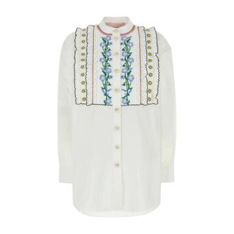 Valentino Garavani Shirts, female, White, Size: XS Embroidered Cotton Popeline Shirt