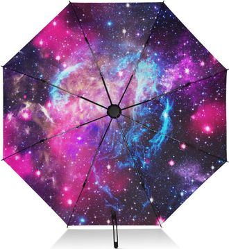 Alaza Umbrellas for Rain Sun Outdoor, Automatic Folding Umbrella Windproof Strong, Large Anti-UV Compact Umbrella Black Outside Space Abstract Natural Trave