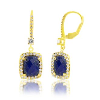 MAX + STONE 18K Gold Plated Genuine Gemstone Cushion Cut Dangle Drop Earrings With White Topaz Accents