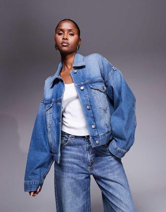 Good American Giacca di jeans oversize lavaggio blu medio
