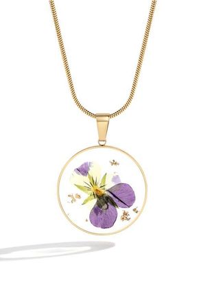 Mint & Lily Pressed Birth Flower Necklace in Gold-Tone /August Gladiolus at Nordstrom