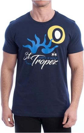 La Martina Korte mouwen t-shirt ge&iuml;nspireerd door St. Tropez - Heren - T-shirts - Blauw - M - Katoen - Tops