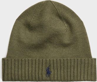 Ralph Lauren Womens Logo Embroidered Wool Beanie Khaki Green - Tan