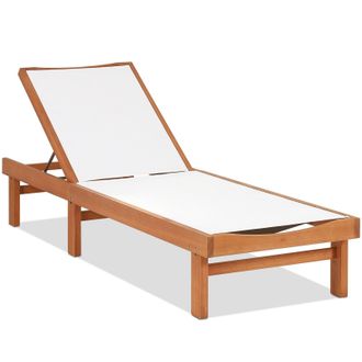 Costway Costway Patio Fabric Chaise Lounge Chair Outdoor 5-Position Adjustable Recliner in White