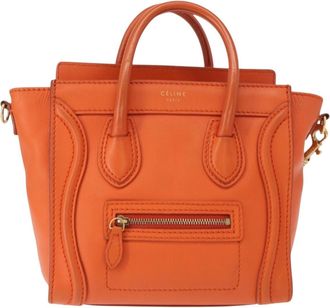 Celine Luggage Bag Smooth Leather Orange Leather Handbag (Pre-Owned)