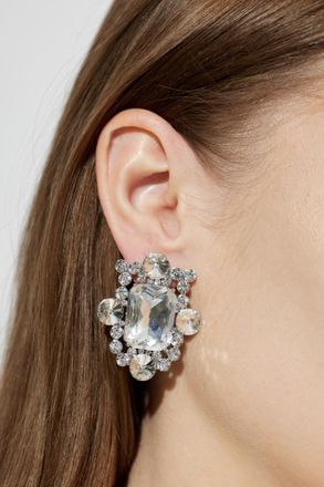 Self Portrait Earrings With Shimmering Crystals, Womens, Silver