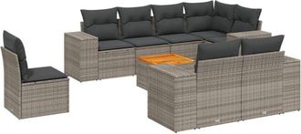 vidaXL Set De Muebles De Jard&iacute;n 9 Pzas Y Cojines Rat&aacute;n Sint&eacute;tico Gris Vidaxl