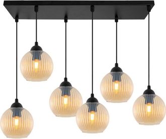OEM L&aacute;mpara Colgante Riffle Negra 6 Planas Pantalla Miel Bola E27