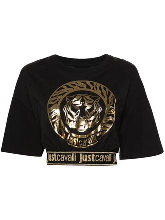 Just Cavalli logo-print cotton crop top - Black