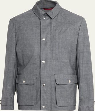 Brunello Cucinelli Mens Water-Resistant Wool Shirt Jacket