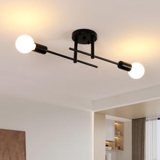 OEM L&aacute;mpara De Techo Industrial, L&aacute;mpara De Techo Vintage E27 De 2 Luces, L&aacute;mpara De Techo Moderna De Metal Negro Para Sala De Estar, Dormitorio, Cocina, 