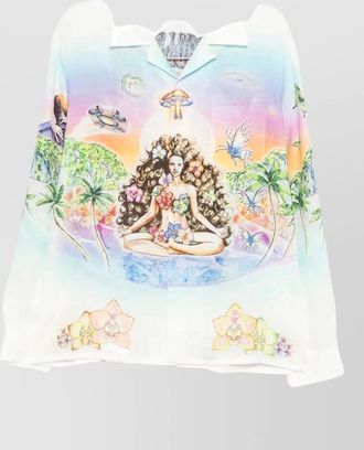 Casablanca linen printed camp collar shirt