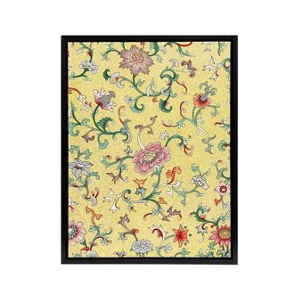 Artery8 Owen Jones Vintage Chinese Flower Pattern Framed Canvas Wall Art Print in Yellow | Size: W24 x H32