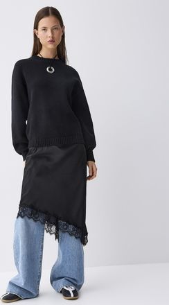 Twik Womens Asymmetrical lace satiny midi skirt