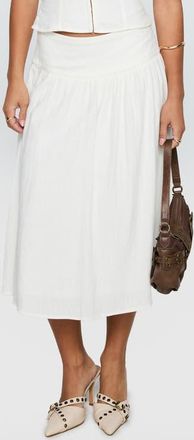 Princess Polly Heart of Gold Drop Waist Linen Blend Midi Skirt in White at Nordstrom, Size 10