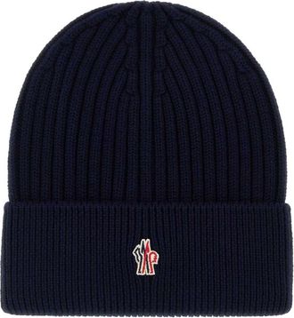 Moncler Navy Blue Logo Beanie Cap