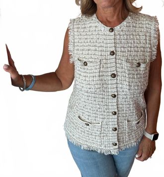 Autumn Cashmere Long Tweed With Fringe Vest In Natural Combo