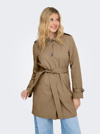 Only Trenchcoat ONLY ONLDISA LIFE SB TRENCHCOAT CC OTW, Damen, Gr. XL, tannin, Web, Obermaterial: 100% Polyester, unifarben, Po-bedeckend, V-Ausschnitt, M&auml;