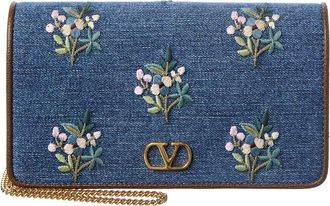 Valentino Vlogo Signature Mini Leather & Denim Wallet On Chain